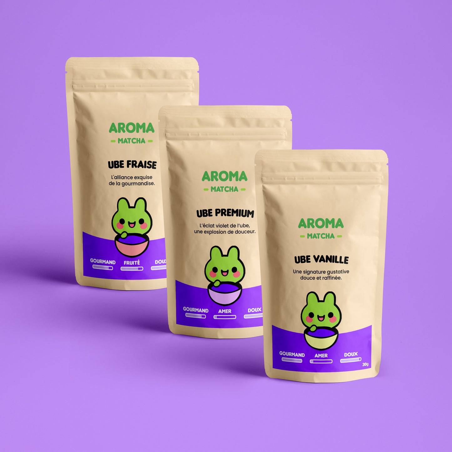 Coffret découverte Ube Aroma Matcha – assortiment de poudres d'ube naturel, parfait pour lattes, pâtisseries et recettes gourmandes sans additifs