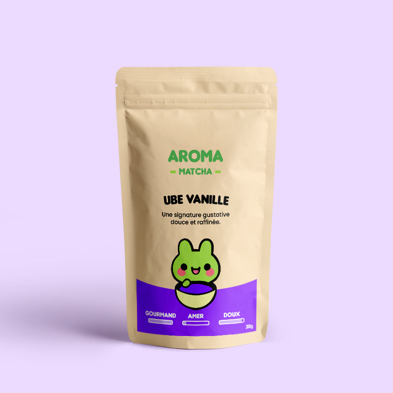 Sachet de UBE Coco Aroma Matcha, boisson violette à base d’igname violet et de noix de coco