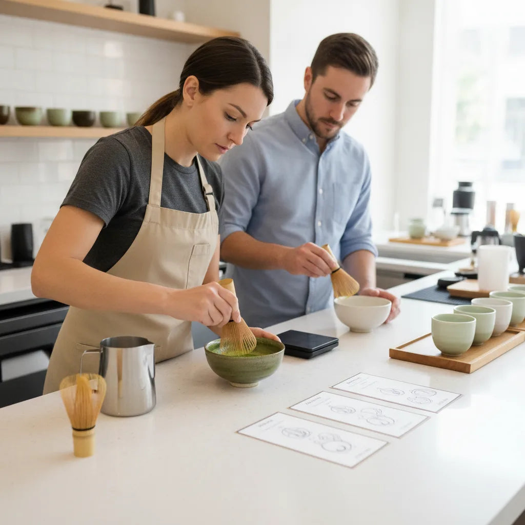 Former son équipe matcha en coffee shop, guide 2026