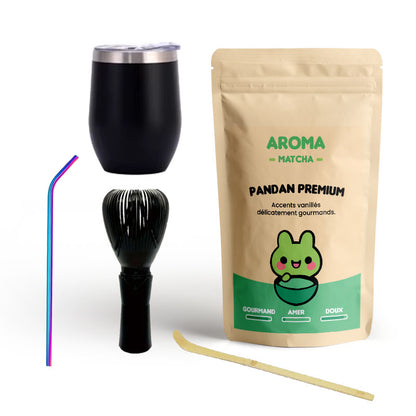 Pack complet poudre de pandan Aroma Matcha avec fouet Résine, paille et cuillère