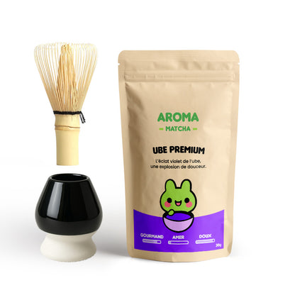 coffret noel black friday poudre ube premium chasen fouet bambou aroma matcha support 