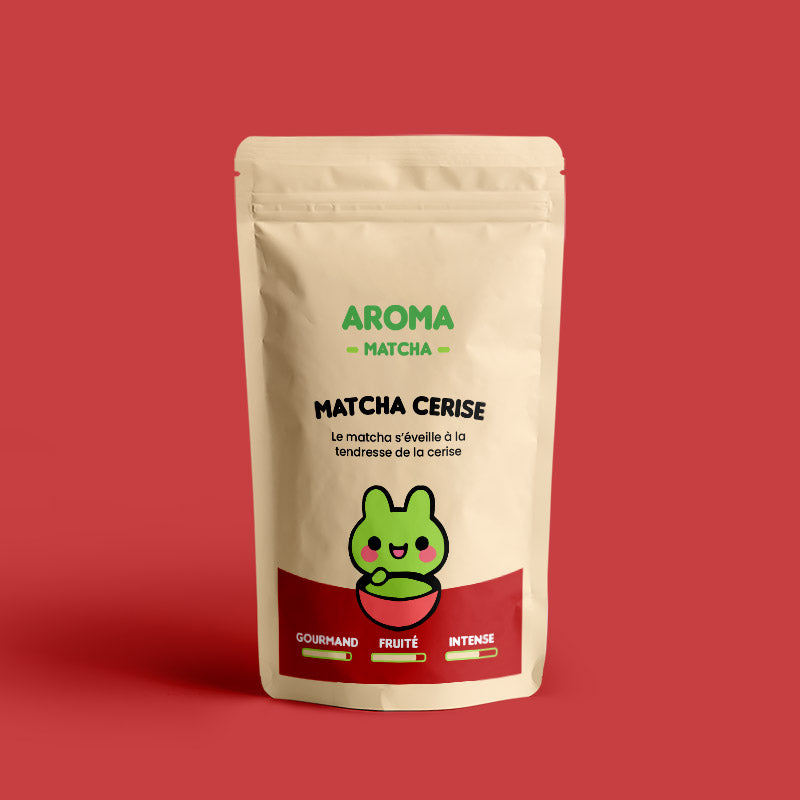 Sachet de poudre Matcha Cerise Premium Aroma Matcha, arômes gourmand, fruité et intense