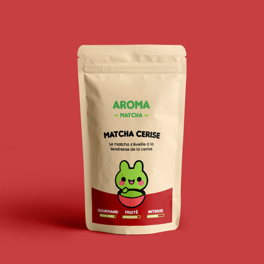 Sachet de poudre Matcha Cerise Premium Aroma Matcha, arômes gourmand, fruité et intense