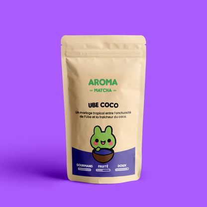 Sachet de UBE Coco Aroma Matcha, boisson violette à base d’igname violet et de noix de coco
